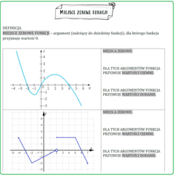 Miejsce zerowe funkcji, argumenty, dla których funkcja przyjmuje wartości dodatnie/ujemne (KARTA PRACY)