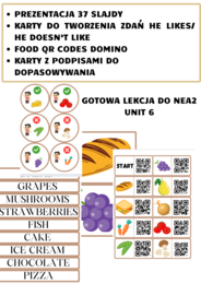 GOTOWA LEKCJA FOOD - NEW ENGLISH ADVENTURE 2 UNIT 6 , prezentacja, flashcards, Qr domino, karty do tworzenia zdań