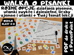 Walka o Pisanki. Matematyczne wyzwanie (działania pisemne lub ułamki zwykłe i dziesiętne oraz wersja z liczbami ujemnymi + Twój temat lekcji). Matematyka na Wielkanoc.