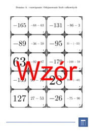 Domino - Odejmowanie liczb całkowitych | matematyka