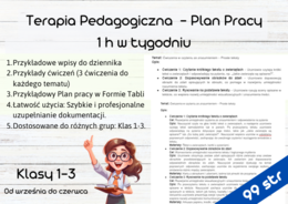 Terapia Pedagogiczna - Plan Pracy - 1 h w tygodniu - Klasy 1-3