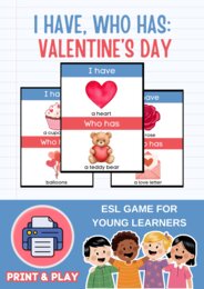 I HAVE... WHO HAS...? - VALENTINE'S DAY | Gra Ja mam, Kto ma w języku angielskim do ćwiczenia słownictwa (WALENTYNKI) ESL (A1)