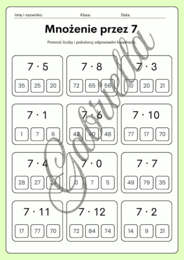Karta pracy - mnożenie przez 6,7,8 oraz 9.