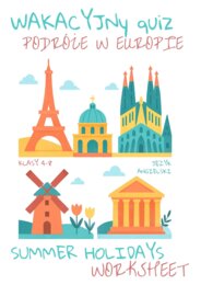 🌞WAKACYJNY QUIZ - MIASTA EUROPEJSKIE🌞 KARTA PRACY – SUMMER HOLIDAY – KLASY 4-8 SZKOŁY PODSTAWOWEJ- PODSTAWOWE FAKTY O TURYSTYCZNYCH MIASTACH/ ATRAKCJACH, TEKSTY I QUIZ WIEDZY - RZYM, BARCELONA, PARYŻ, AMSTERDAM, ATENY, PRAWDA/FAŁSZ, DYSKUSJA W PARACH + O