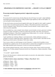 Chłopcy z Placu Broni - sprawdzian podsumowujący