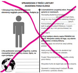Sprawdzian z treści lektury Akademia pana Kleksa