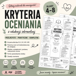 Kryteria oceniania z edukacji zdrowotnej – klasy 4–8 | Gotowy materiał PDF dla nauczyciela