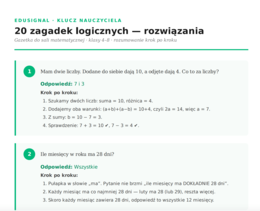 Zagadki logiczne na gazetkę do sali matematycznej — 20 zagadek + klucz (klasy 4–8)