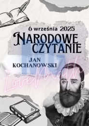 Narodowe czytanie 2025 - Jan Kochanowski - plakat, napisy, twórczość poety, dyplom, zakładki do książek