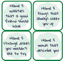 Angie's English Place - Name 5 - warm-up cards - online / offline