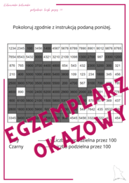 Kolorowanka - kodowanka - podzielność liczb przez 100