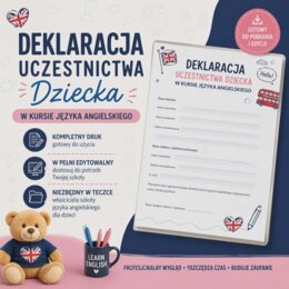 DEKLARACJA UCZESTNICTWA W KURSIE JĘZYKA ANGIELSKIEGO  - edytowalny formularz dla szkół językowych