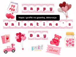 Napis Happy Valentine's Day // gazetka // dekoracja // grafiki na walentynki