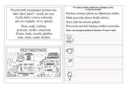 KARTY PRACY klasy 1-3,  CZĘŚCI MOWY: CZASOWNIKI, RZECZOWNIKI, PRZYMIOTNIKI PRZYSŁÓWKI w formie wklejek do zeszytu