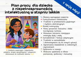 PLAN PRACY DLA DZIECKA Z NIEPEŁNOSPRAWNOŚCIĄ INTELEKTUALNĄ W STOPNIU LEKKIM