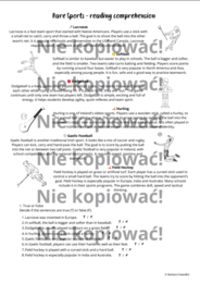 Rare Sports - reading comprehension B1 + Present Simple and Continuous practice