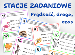 STACJE ZADANIOWE – Wyścig w TurboZOO, klasa 6, 8, prędkość, droga, czas, powtórka, powtórzenie
