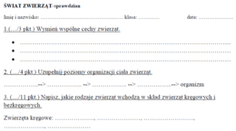 Świat zwierząt-sprawdzian