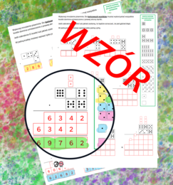 (klasa 5) Mnożenie wielocyfrowe pisemne liczb naturalnych z kostkami domina.