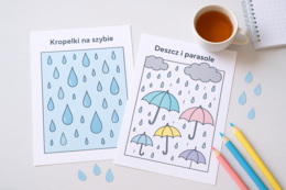 Kropelki na szybie – karta pracy do rysowania po śladzie