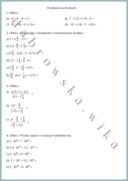 Działania na liczbach - zestaw zadań