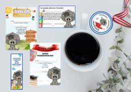 Pakiet dyplomów na zakończenie z różnymi postaciami