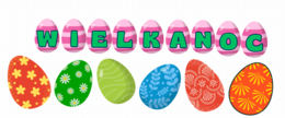 Napis WIELKANOC + szablony kolorowych pisanek