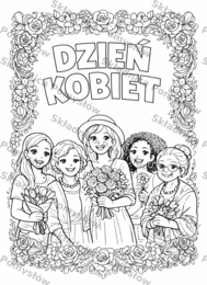 DZIEŃ KOBIET – kolorowanka do druku XXL (6 stron A4) + miniatura A4; dekoracja; gazetka