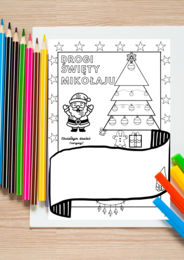 List do Mikołaja – kolorowanka PDF dla dzieci w wieku przedszkolnym