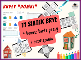 ZESTAW BRYŁY "DOMKI" - siatki brył + BONUS: KARTA PRACY, sześcian, prostopadłościan, pole powierzchni