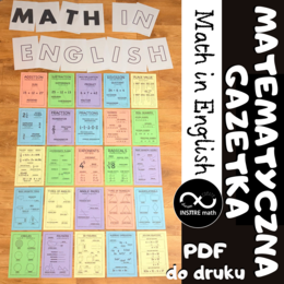 Matematyczna Gazetka Matematyka po angielsku, Math in English na początek roku szkolnego, na cały rok szkolny, 25 plansz + litery