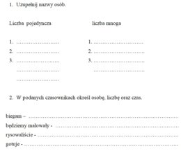 Odmiana czasownika - kartkówka, karta pracy