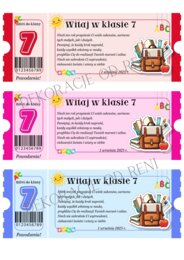 Powitalny Bilet do klasy 7