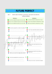 Future Perfect – czas przyszły – przekształcanie zdań – ćwiczenia – zdania twierdzące – przeczenia – pytania – karta pracy – matura rozszerzona
