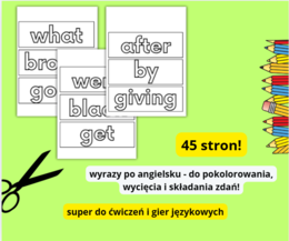 WYRAZY PO ANGIELSKU DO WYCIĘCIA, KOLOROWANKI, UKŁADANIE ZDAŃ