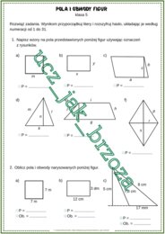 Pola i obwody figur, karta pracy z hasłem, klasa 5, praca w klasie, edukacja domowa