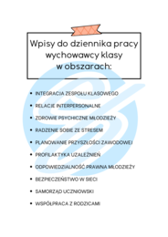 Wychowawca klasy – szkoła średnia – przykładowe wpisy do dziennika | ponad 150 wpisów