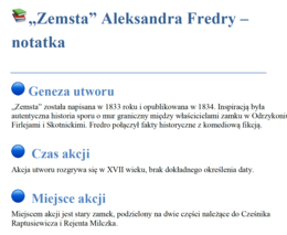 Notatka "Zemsta" A. Fredro