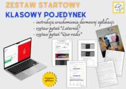 Zestaw startowy do aplikacji "Klasowy pojedynek" [instrukcja, dwa zestawy pytań: "Latarnik" i "Quo vadis"]