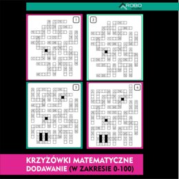 Krzyżówki matematyczne dodawanie do 100, zestaw- 4 szt. Dzień matematyki, nauka przez zabawę.