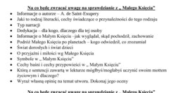 Sprawdzian z lektury Mały Książę