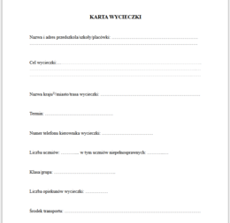 Pakiet - Karta wycieczki - wzór