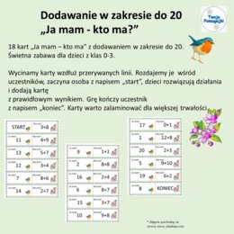 Dodawanie do 20 - Ja mam kto ma?