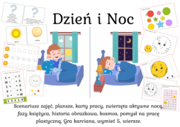 Dzień i noc - Scenariusz zajęć, Karty Pracy. pakiet dla przedszkolaka