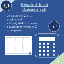 Kwadrat liczb dziesiętnych | matematyka | 26 kolumn