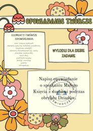 Karty z tematami opowiadań twórczych z podpowiedziami