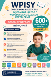 Wpisy do dziennika nauczyciela wspomagającego / współorganizującego kształcenie pakiet ponad 600 wpisów