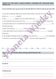 PHRASAL VERBS PART 1– Zbiór zadań do egzaminu ósmoklasisty z języka angielskiego. Poziom A2/A2+ – uzupełnienie luk w tekstach, układanie historii, użycie phrasal verbs w codziennym życiu