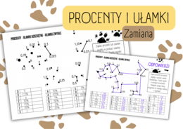 PROCENTY I UŁAMKI – łączenie kropek/ procenty/ ułamki zwykle/ ułamki dziesiętne