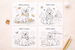 Kolorowanka: Reksio w domu i w ogrodzie